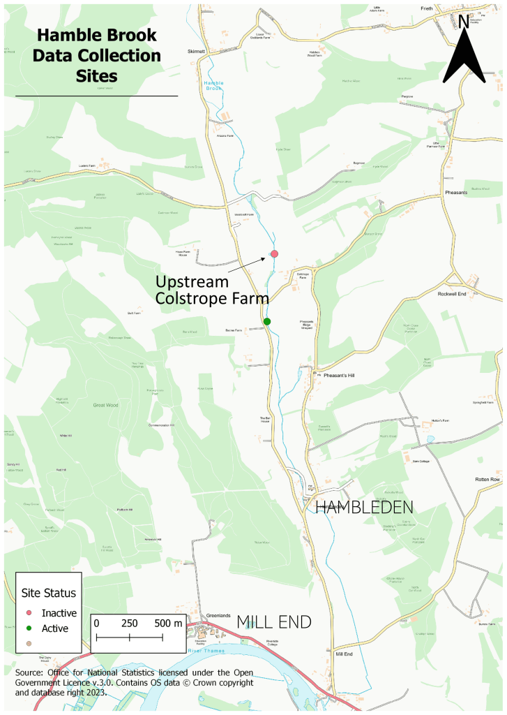 Hamble Brook map with Riverfly monitoring sites
