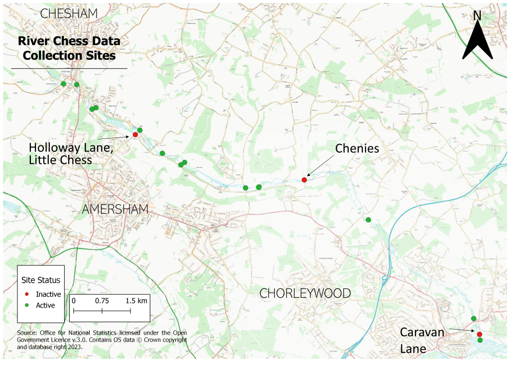 River Chess Riverfly monitoring site map